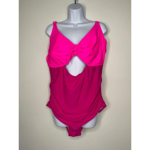 Aqua Eve Womens Swimsuit 20W Pink Cut Out Tie Front One Piece Bathing Suit - Picture 1 of 5